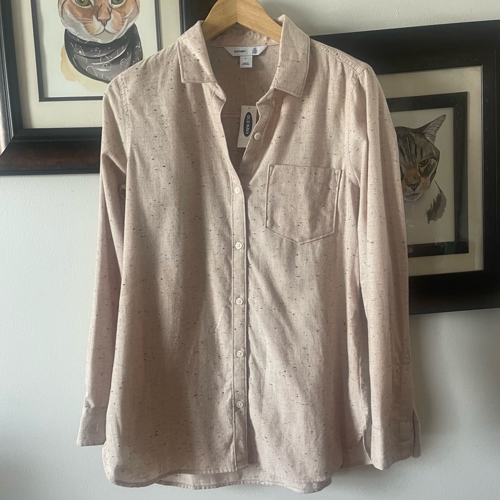 NWT Old Navy Classic Flannel Pocket button up tunic oatmeal Medium